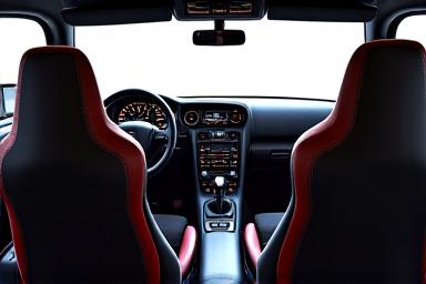 カスタムバケットシートと追加メーターを備えた車両内装