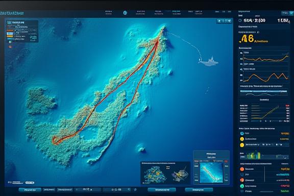 Panel de control de software mostrando un mapa con rutas de barcos optimizadas